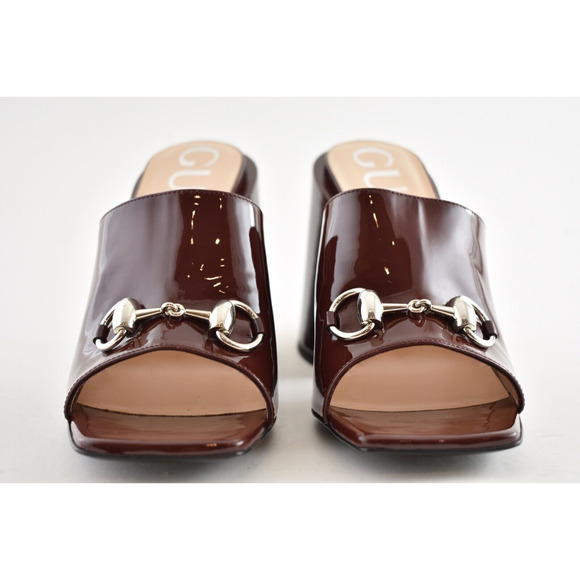 Gucci Lexi 105 Red Bordeaux Patent Backless Sandal Mule Block Heel Pump 36.5 - Picture 5 of 12